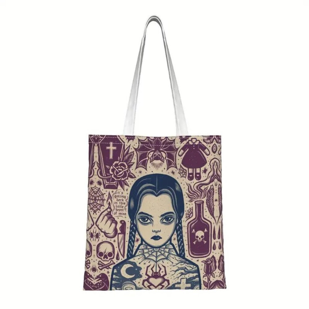 Wednesday Addams Graphic Tote Bag Double Sided 15"x14" Shopping TV Show New Goth